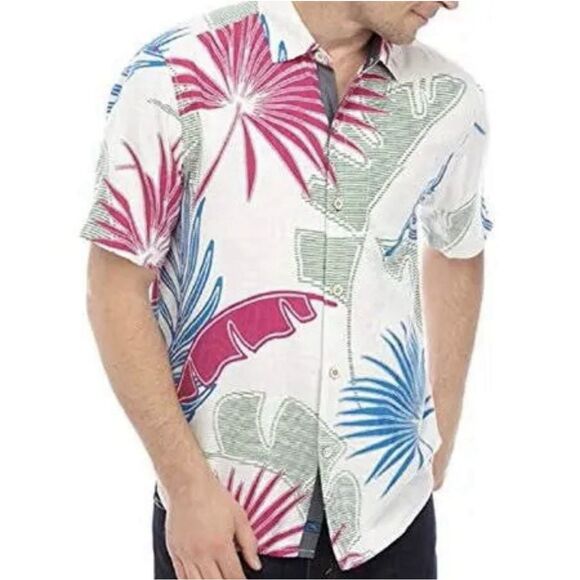 Tommy Bahamas Deco Palmetto Silk Camp Shirt - Large - Multicolored - Picture 1 of 7